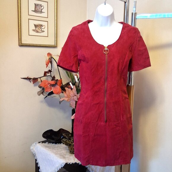Preowned J. Michaels Women's Well Design Tailored Pink Suede Leather Lined Dress - Picture 2 of 9